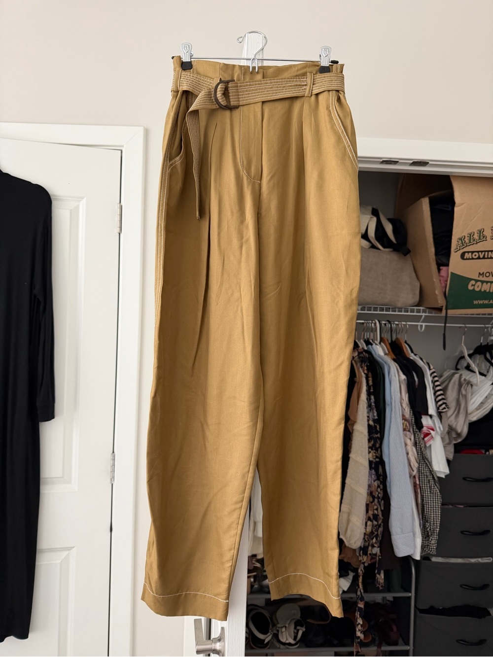 Zimmermann Mustard High-Rise Wide-Leg Trousers with Belt
